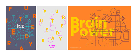 Eye-catching educational posters with a futuristic theme and bold colors, encouraging academic growth.