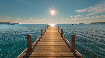 Fototapeta premium pier with great view of the sea and sun