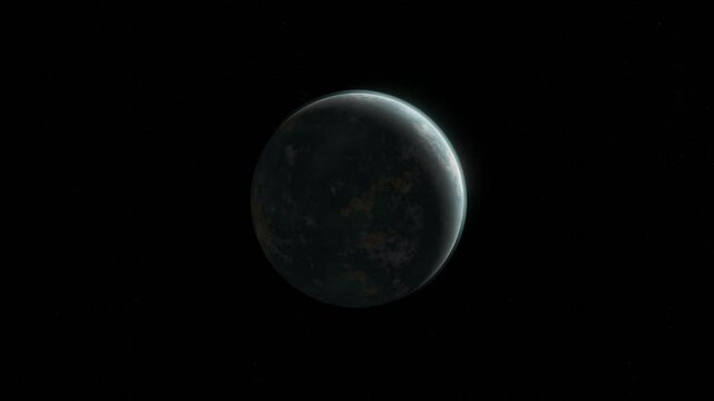 Mysterious unknown exoplanet or planet 9 rotating in space, 3D animation in 4k resolution