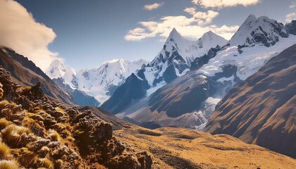 Bautiful snowy mountains in Huaraz, Peru, South America. 