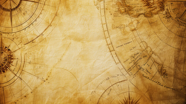Empty Background of Old Nautical Chart: Vintage Maritime Map, Antique Ocean Navigation