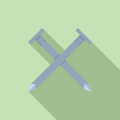 Two metal nails crossing each other creating a shadow on a green background