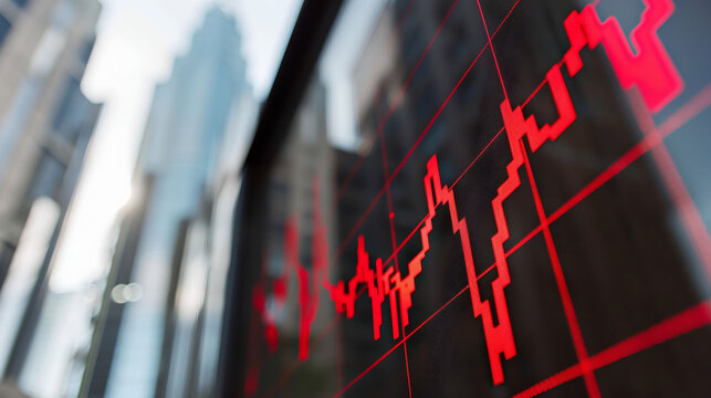 Aktienkurs digitale W&auml;hrung Devisen aufsteigend und absteigend Bildschirm mit digitalen Statistik