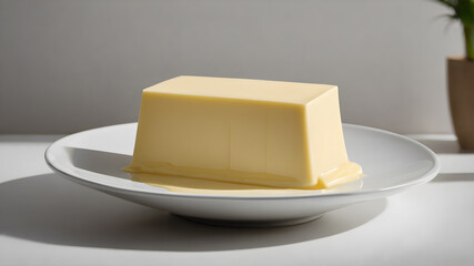 A single butter pod, isolated in a white ceramic bowl. Generative AI