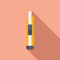 Yellow utility knife with a retractable blade is laying on a pink background with its shadow cast