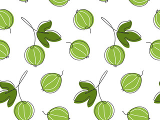 Cute line drawn Gooseberry seamless Pattern. Summer abstract Healthy natural organic fresh vitamin Berry background. Food illustration. Fruit pattern for packaging, label, cover print