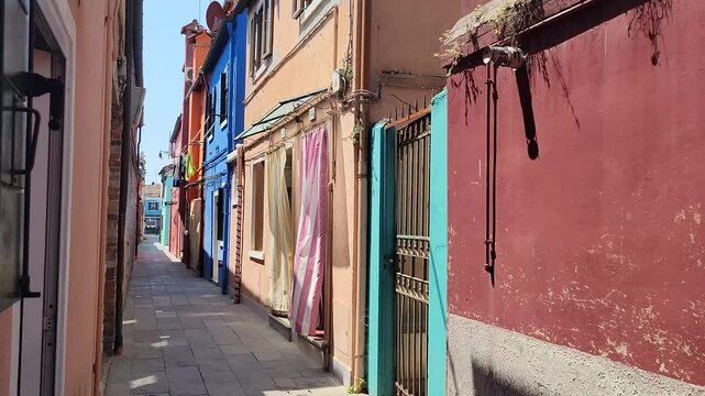 Narrow colorful streets of Burano, Italy