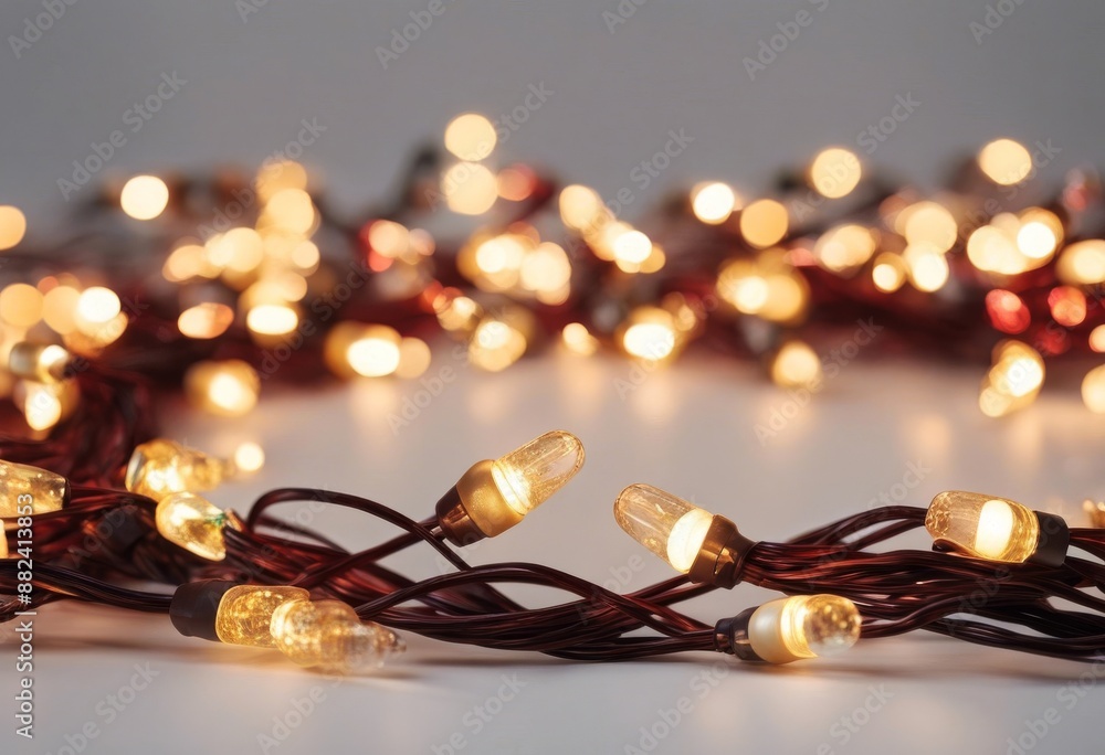 Wall mural of christmas lights bulbs olated garland colored glowing light background white xmas set