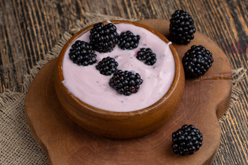 red yogurt with the berry flavor of ripe blackberries