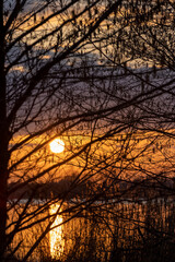 Obraz premium beautiful orange sky at sunset in spring
