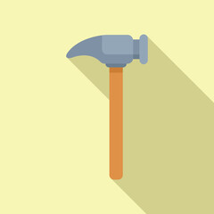 Construction hammer striking with wooden handle on yellow background