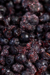 various blueberries after freezing are on the table
