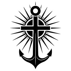 Cross with an anchor and a sun in the middle vector silhouette  © Chayon Sarker