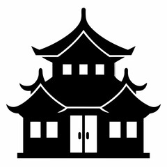 Chinese house black silhouette on white background