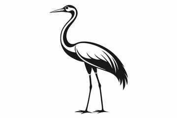 clean line art silhouette Crane vector white background