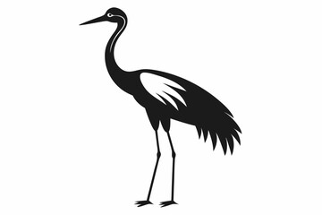 clean line art silhouette Crane vector white background