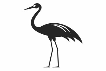 clean line art silhouette Crane vector white background
