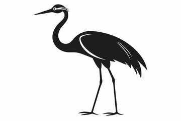 clean line art silhouette Crane vector white background