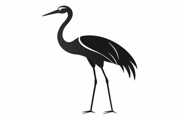 clean line art silhouette Crane vector white background