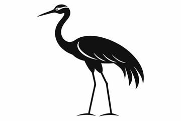 clean line art silhouette Crane vector white background