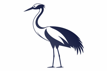 clean line art silhouette Crane vector white background