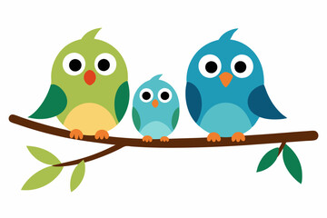 Cute cartoon bird on tree vector illustration on white background