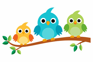 Cute cartoon bird on tree vector illustration on white background