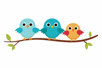 Cute cartoon bird on tree vector illustration on white background