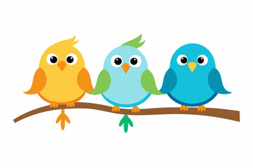 Cute cartoon bird on tree vector illustration on white background