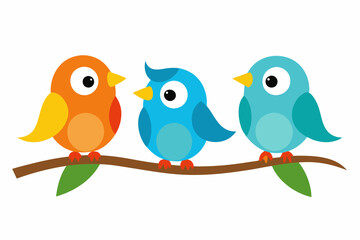 Cute cartoon bird on tree vector illustration on white background