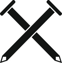 Black silhouette of two nails crossing, symbolizing construction, teamwork and partnership