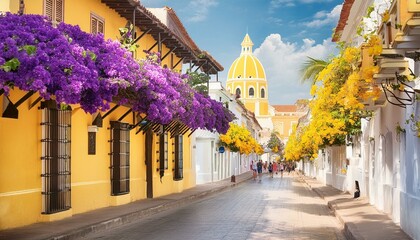 Calles coloniales cartagena de indias colombia acuarela