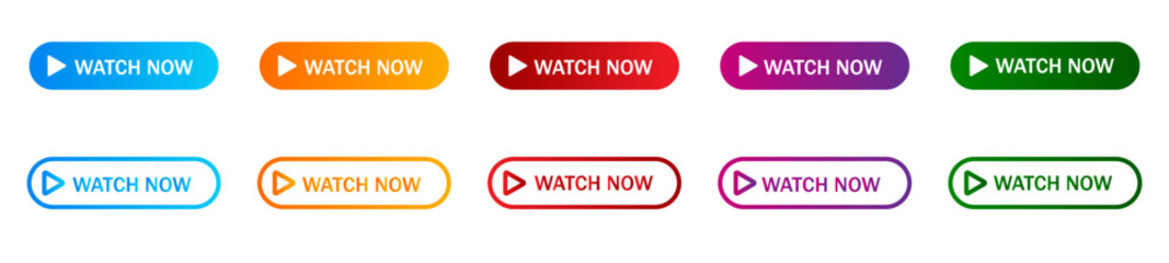 Fototapeta premium Watch now buttons icon set, Flat line gradient button collection.Set of modern multicolored buttons with gradient for web sites and social pages. Vector. EPS 10