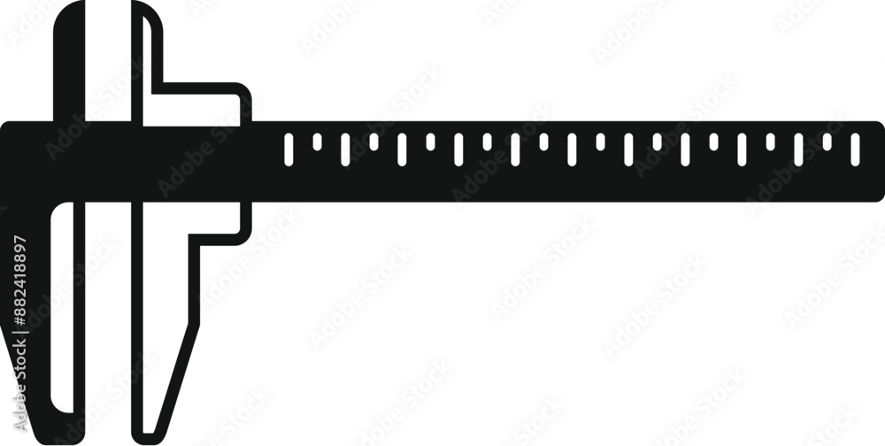 Poster black icon of a caliper measuring tool, useful for accurately measuring length and width in various 