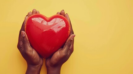 a pair of black hands holding out an oversized red heart