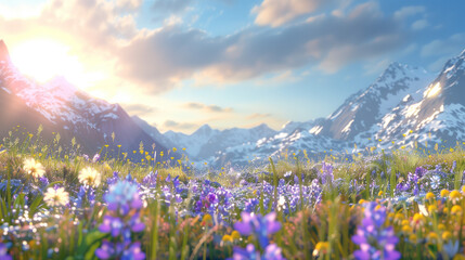 Fototapeta premium relaxing mountain view meadow wildflowers grassland