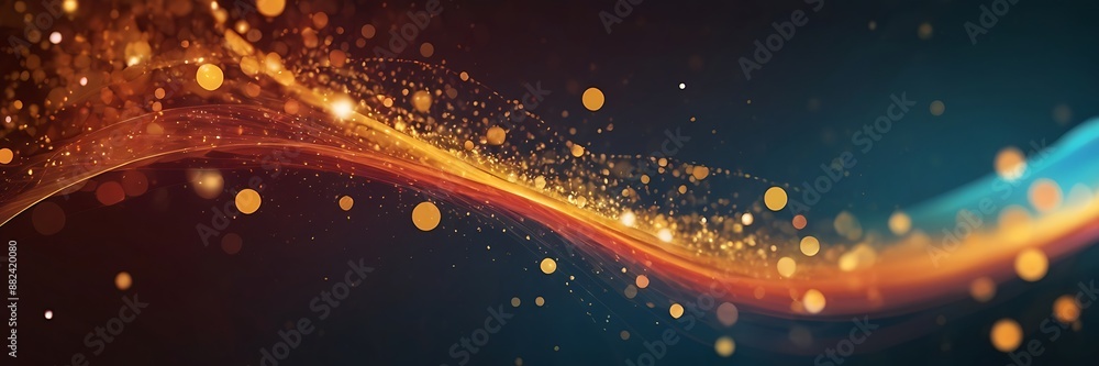 Poster abstract waving particle technology background, dynamic curve science background