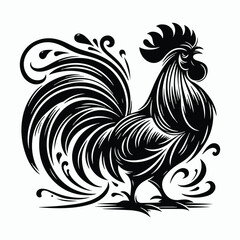 Rooster silhouette illustration on white background