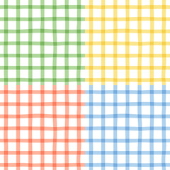 Colorful geometric square grid line seamless pattern. Retro patchwork gingham style background. Abstract tartan fabric texture illustration.	

