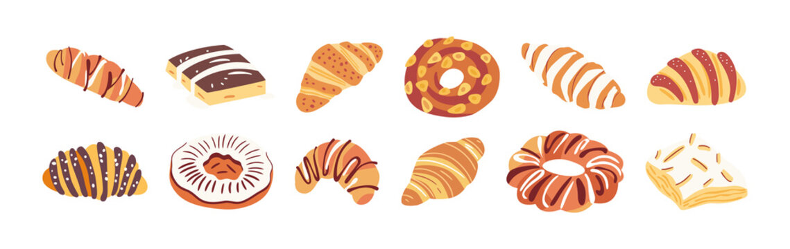 Set of hand drawn vintage sweet dessert food. Bakery pastry illustration collection with traditional french product clip art bundle.	
