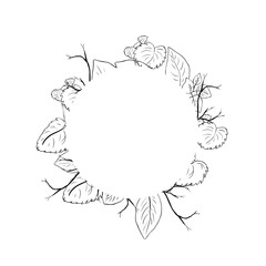 Wreath with large fluted leaves and branches, black and white illustration