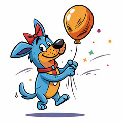 Illustration of a dog with a helium balloon in a cartoon style: graffiti, sharp lines and minimalism on a white background
