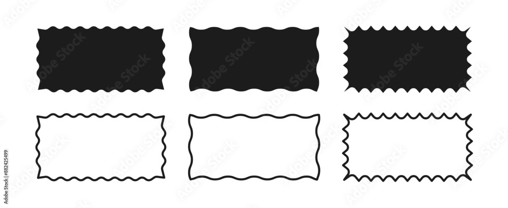 Aufkleber a collection of rectangular frames with wavy edges. rectangular linear shapes with zigzag borders. s