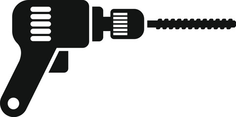 Black silhouette of a power drill holding a long screw bit, representing construction and diy projects