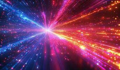 Naklejka premium Abstract Colorful Light Streaks Converging In A Black Night Sky