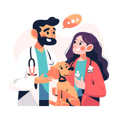 Vet talking with pet owner with her dog