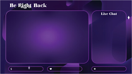 Stream be right back overlay with a chat box, purple glowing stream overlay for a gamer