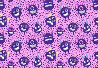 Cartoon monsters seamless pattern for wrapping paper and fabrics and linens