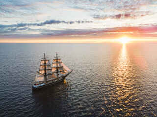 Historic Sailing Ship at Sunset