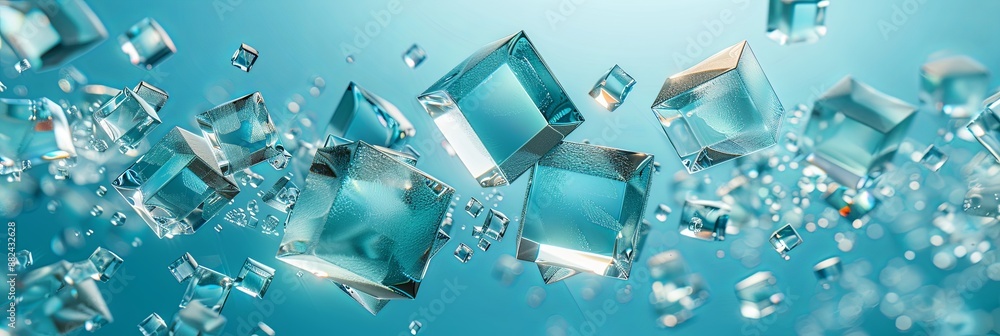 Poster Mesmerizing Display of Abstract Blue Geometric Shapes Suspended Gracefully in an Endless Expanse of Space